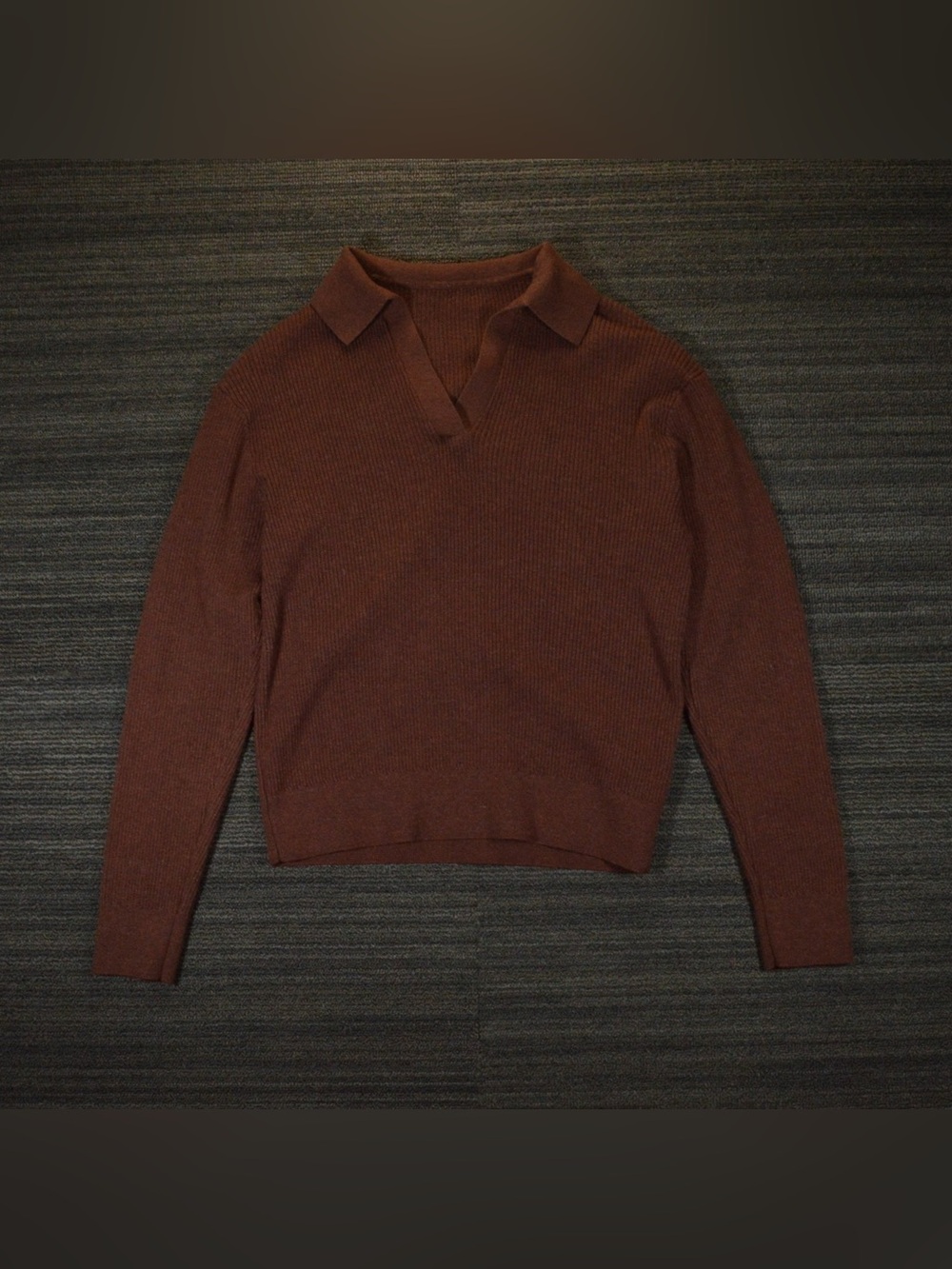 Uniqlo Washable Ribbed Knit Polo Sweater Brown XS